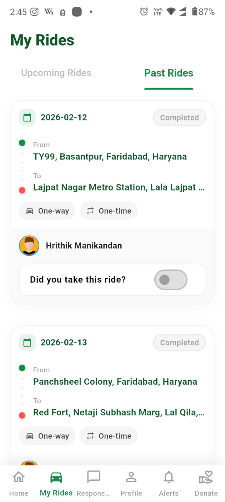 My Rides UI